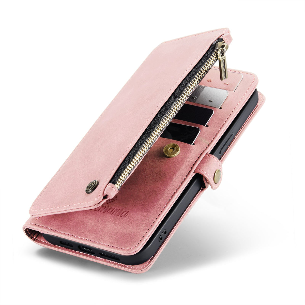 Apple iPhone 15 Pro Hoesje - Pale Pink - Luxe MagSafe Bookcase met Rits en Telefoonkoord