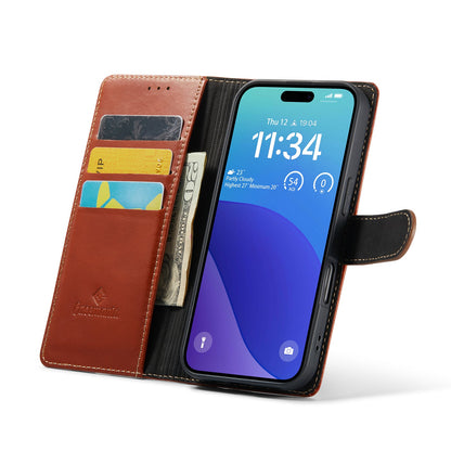 Apple iPhone 16 Pro Hoesje - Bruin - Echt Leren Bookcase