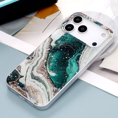 Apple iPhone 17 Pro Max Hoesje - Groen - Marmer Glitter MagSafe Back Cover