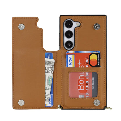 Samsung Galaxy S24 Plus Case - Brown - Luxury Back Cover with Phone Strap and Zipper