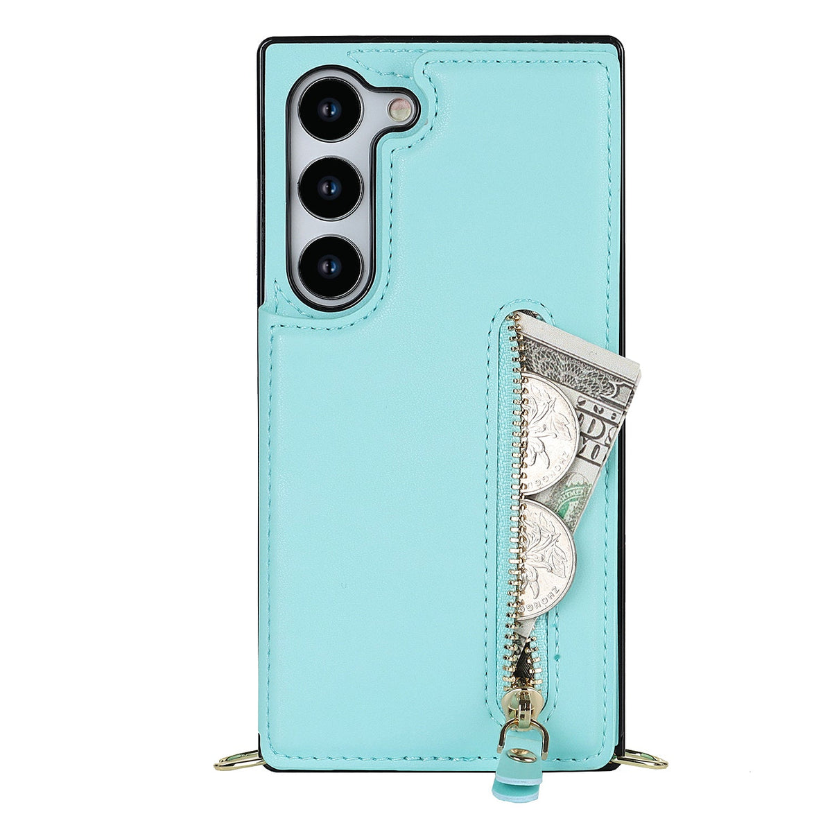 Coque Samsung Galaxy S23 - Turquoise - Étui arrière luxueux avec cordon de téléphone et fermeture éclair