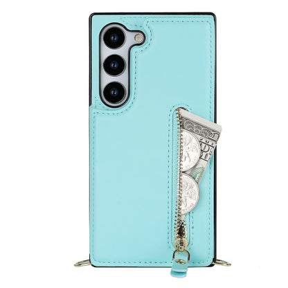 Coque Samsung Galaxy S23 - Turquoise - Étui arrière luxueux avec cordon de téléphone et fermeture éclair