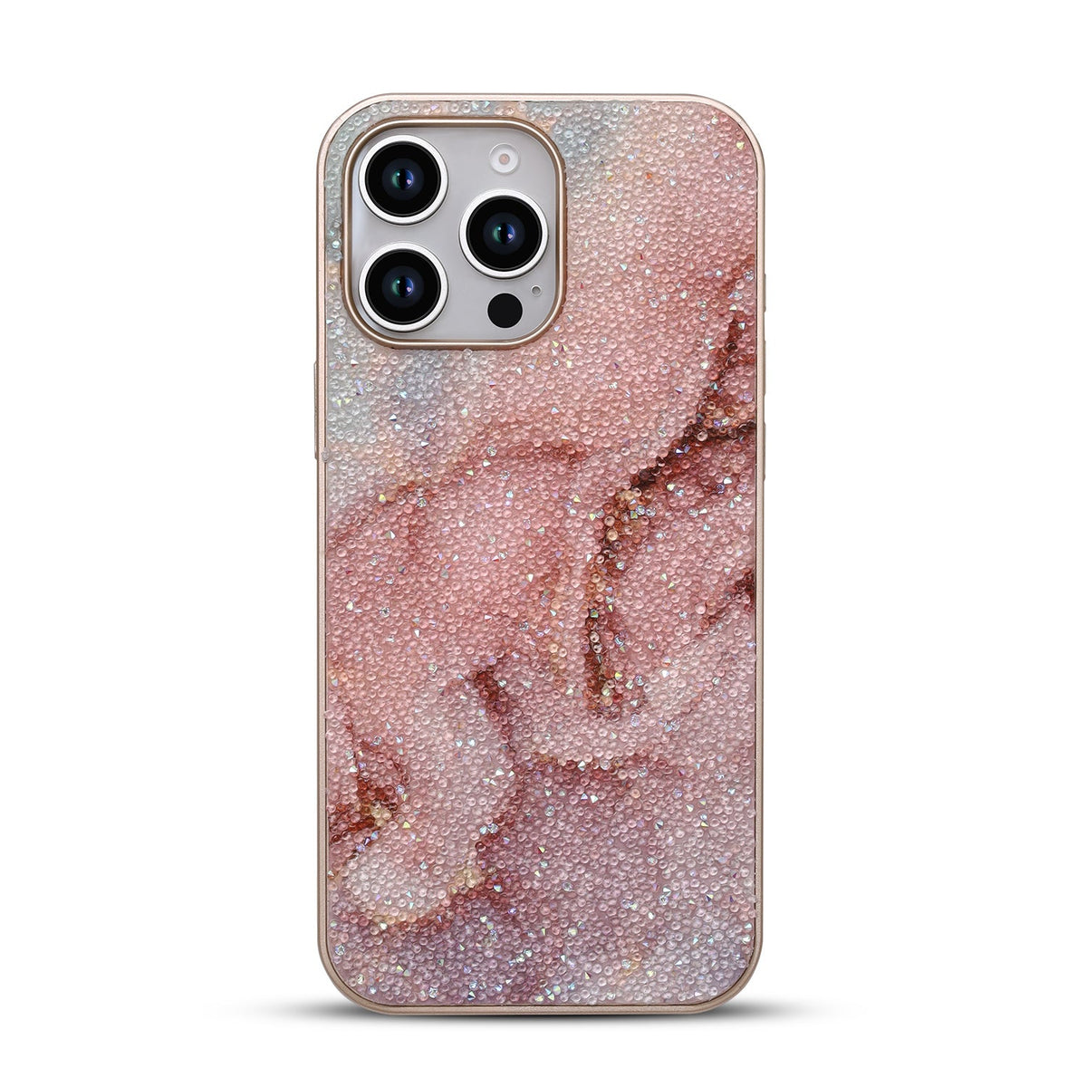Apple iPhone 16 Pro Hoesje - Roze - Diamant Marmer Glitter Back Cover