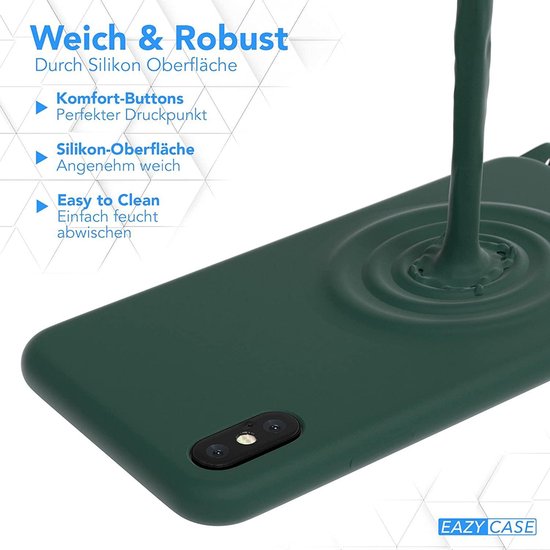 Apple iPhone X/10 Case - Green - Silicone Back Cover with Phone Strap