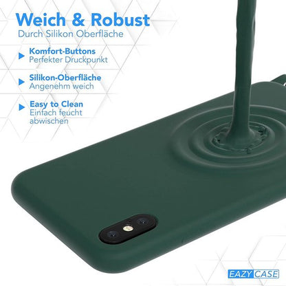 Apple iPhone X/10 Case - Green - Silicone Back Cover with Phone Strap