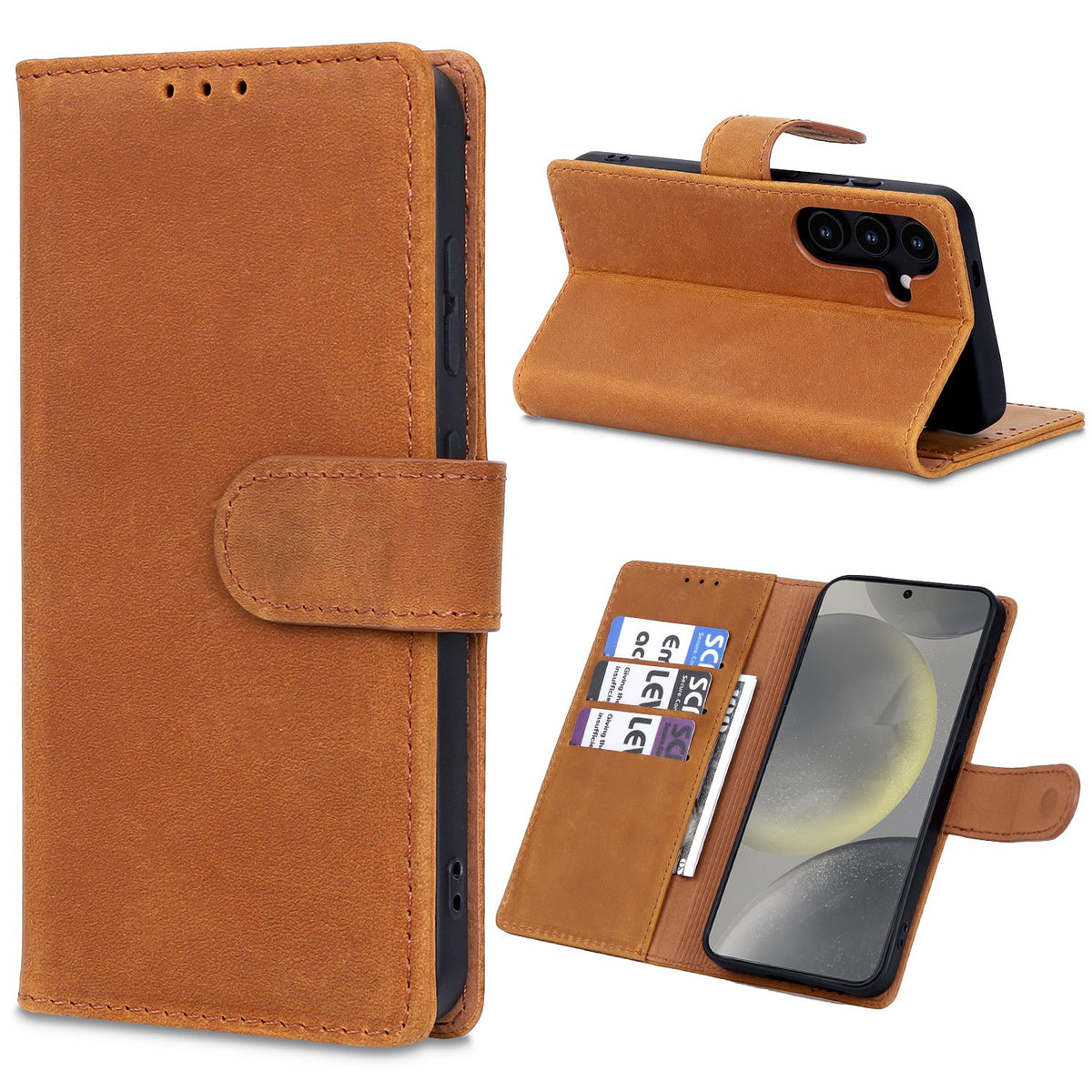 Étui Samsung Galaxy S25 - Marron Sienne - Étui portefeuille en cuir véritable