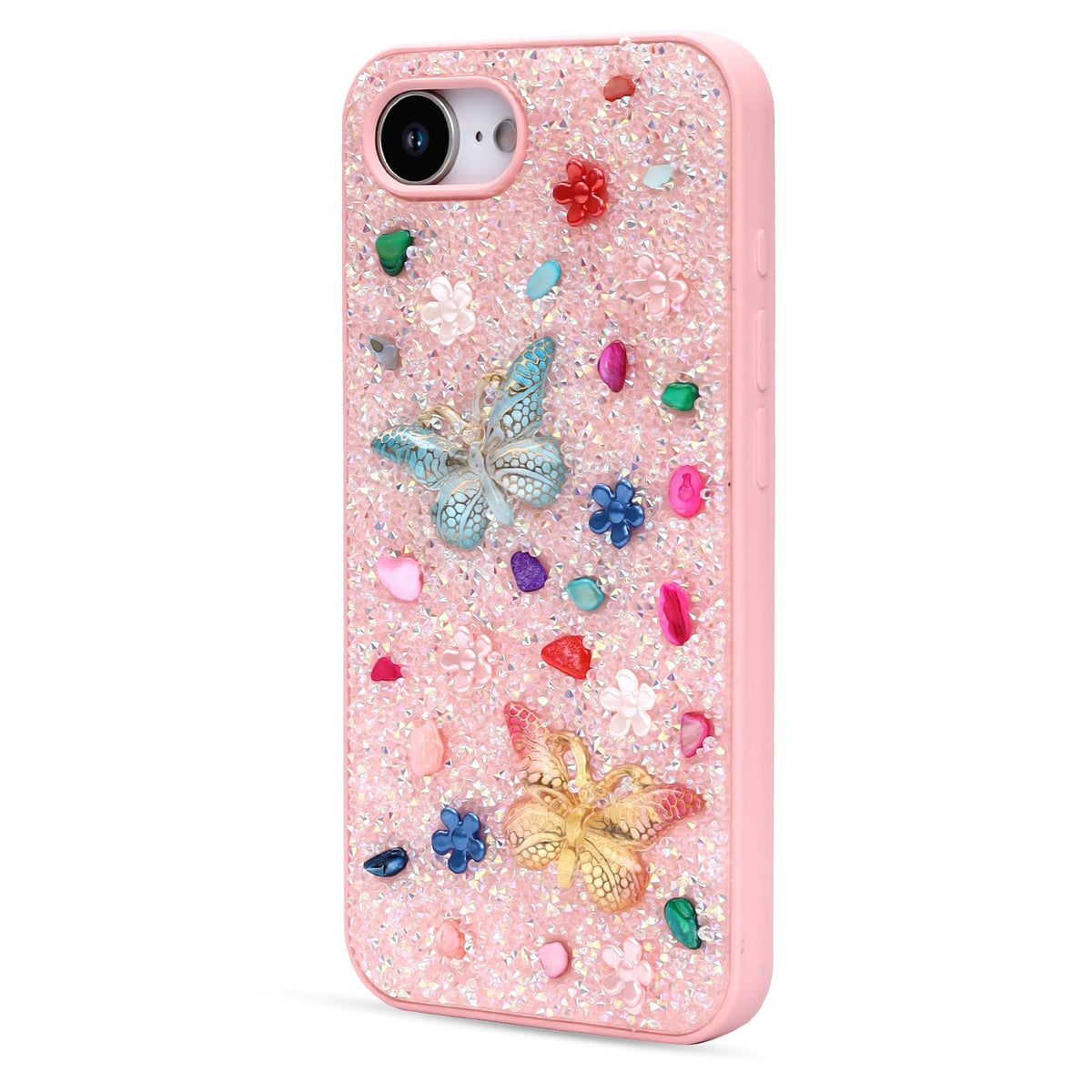 iPhone 17e Hoesje - Roze - Vlinder Diamant Glitter Back Cover