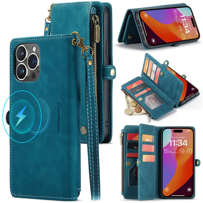 Apple iPhone 15 Pro Max Hoesje - Emerald Green - Luxe MagSafe Bookcase met Rits en Telefoonkoord
