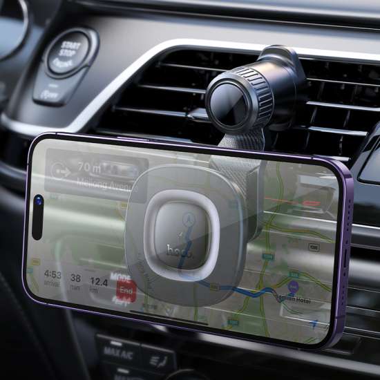 Support de téléphone magnétique pour voiture Hoco avec chargeur sans fil - Fixation sur grille d'aération