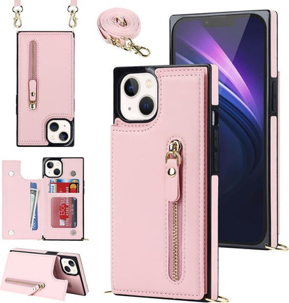 Apple iPhone 15 Hoesje - Roze - Luxe Back Cover met Telefoonkoord en Rits