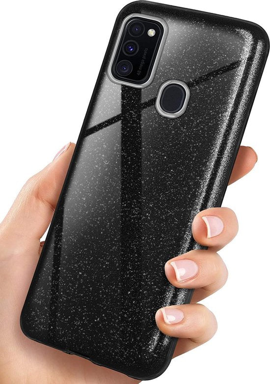 Samsung Galaxy A20s Hoesje - Zwart - Glitter Back Cover
