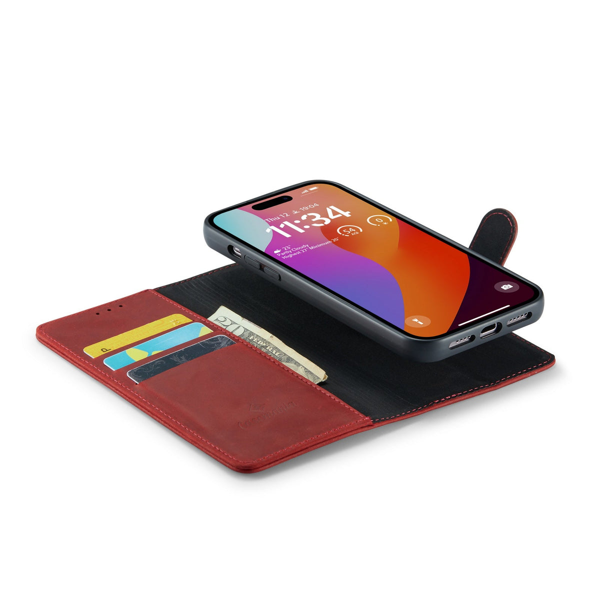 Apple iPhone 15 Pro Max Hoesje - Crimson Red - Echt Leren 2 in 1 MagSafe Bookcase