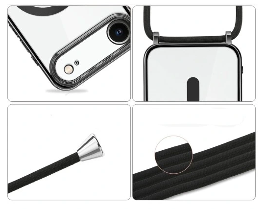 Apple iPhone Air Hoesje - Zwart - Siliconen MagSafe Back Cover met Telefoonkoord