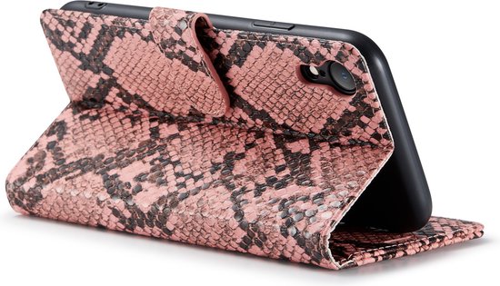 Apple iPhone XR Hülle - Rosa - Schlangenprint Klapphülle
