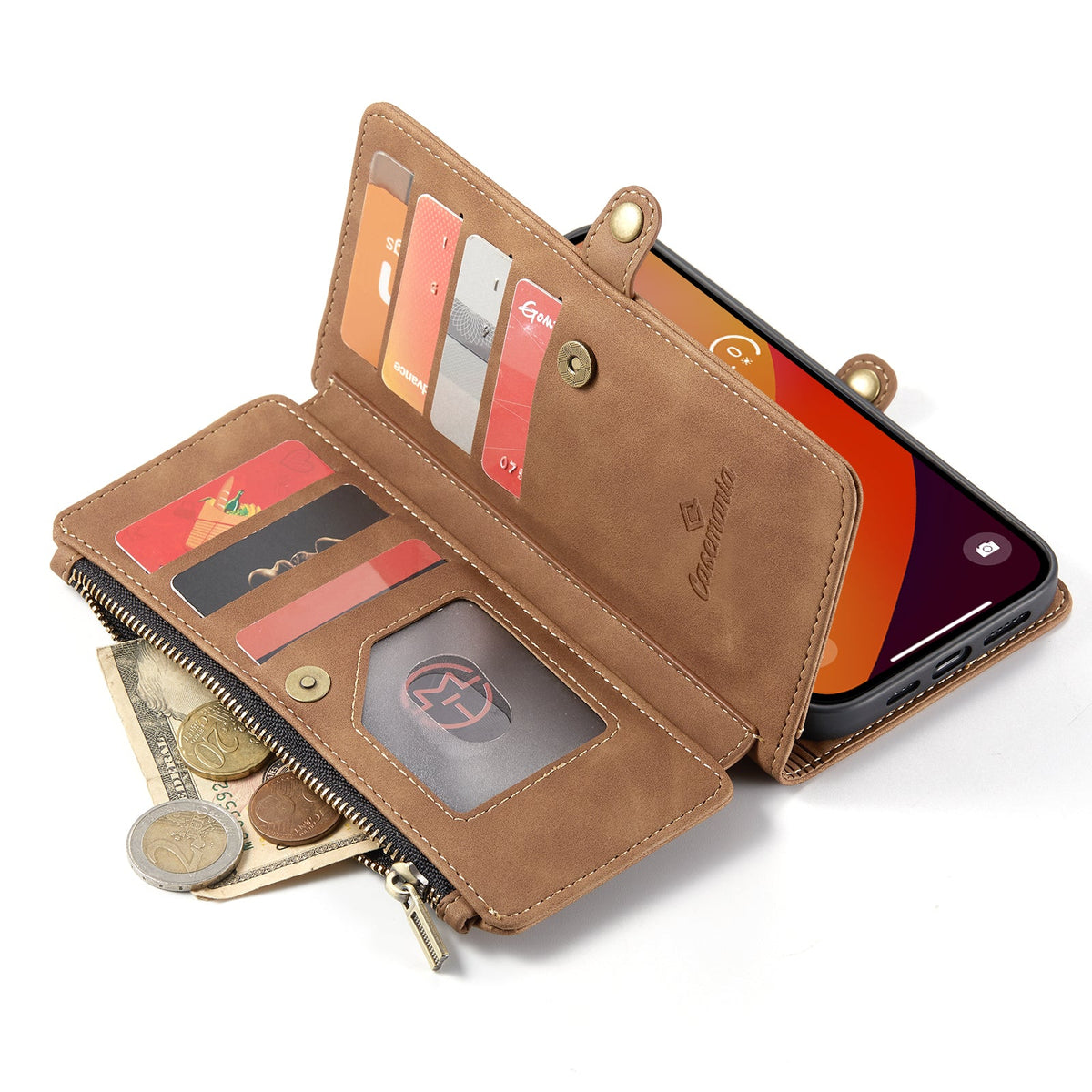 Apple iPhone 15 Plus Hoesje - Sienna Brown - Luxe Portemonnee MagSafe Bookcase met Rits en Telefoonkoord