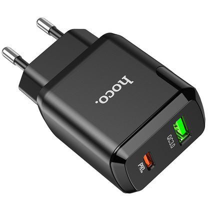 Hoco 20W Snellader 2-poorts USB-C + USB-A met USB-C Kabel 1m - Zwart