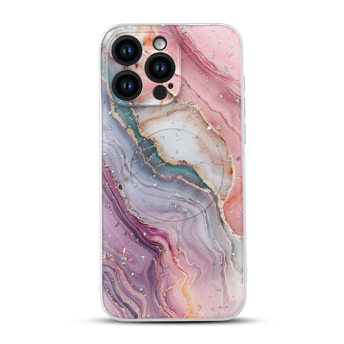 Apple iPhone 12 Pro Hoesje - Roze - Marmer Glitter MagSafe Back Cover