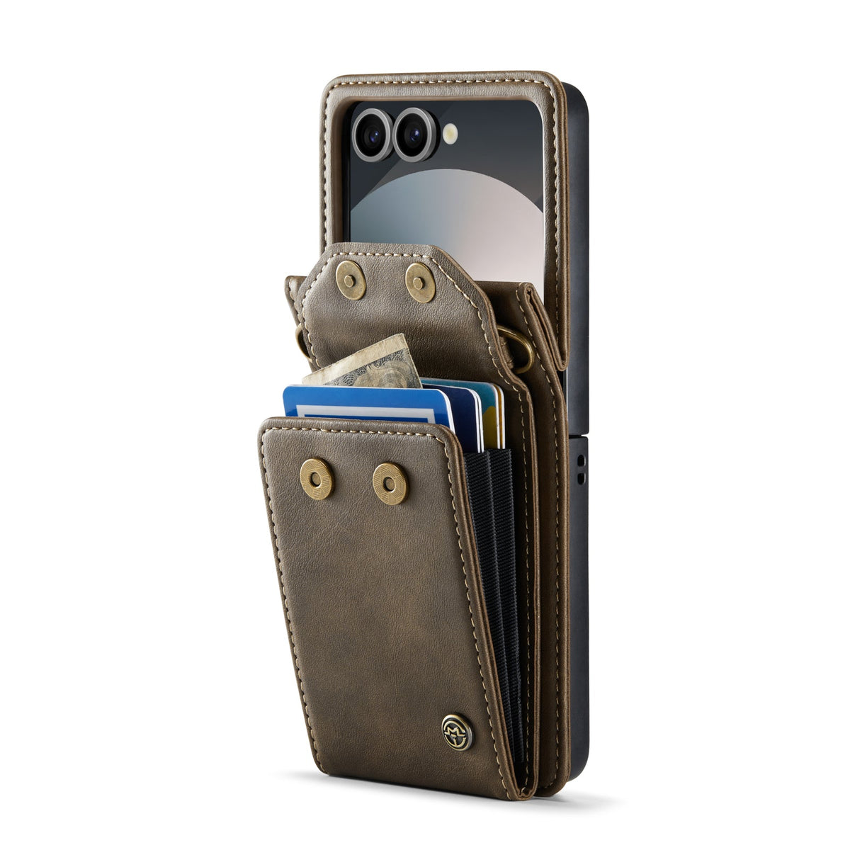 Samsung Galaxy Z Flip 7 Hoesje - Cedar Brown - Bookcase met Telefoonkoord