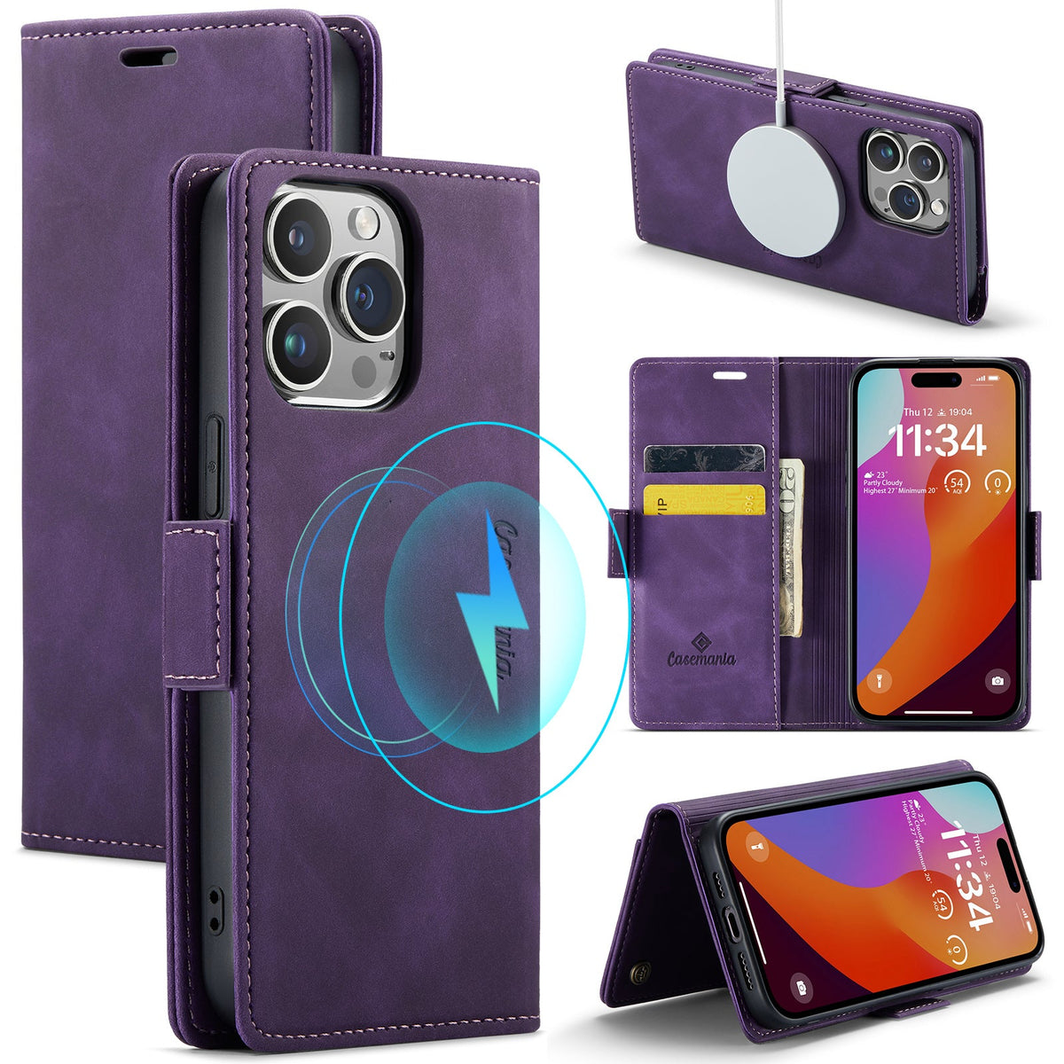 Apple iPhone 15 Pro Hoesje - Dark Purple - Portemonnee MagSafe Bookcase