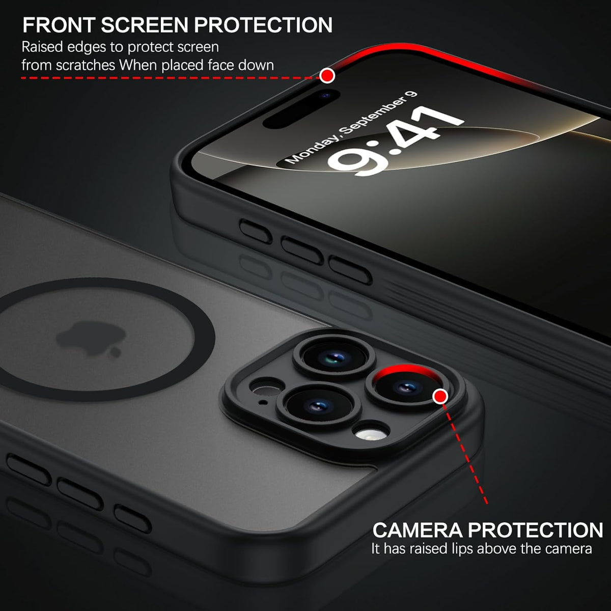 iPhone 16 Pro Max Hoesje - Zwart - Matte Armor MagSafe Back Cover