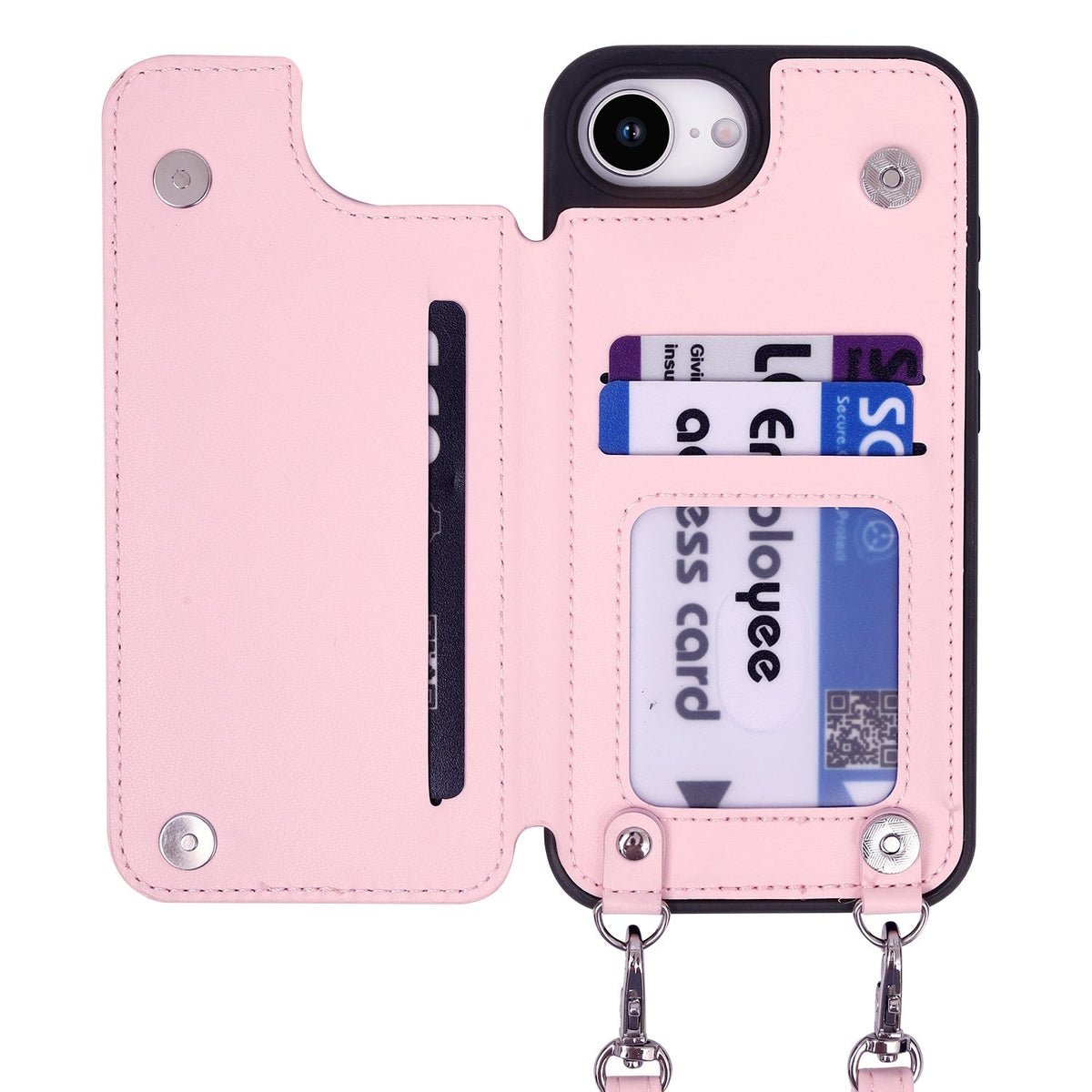 Apple iPhone 16e Hoesje - Roze - Luxe Back Cover met Telefoonkoord en Rits