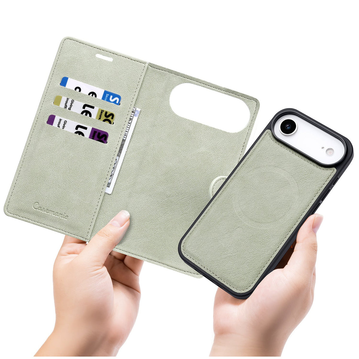 Apple iPhone Air Hülle - Matcha Green - 2-in-1 Lederoptik MagSafe Klapphülle mit Kartenfach
