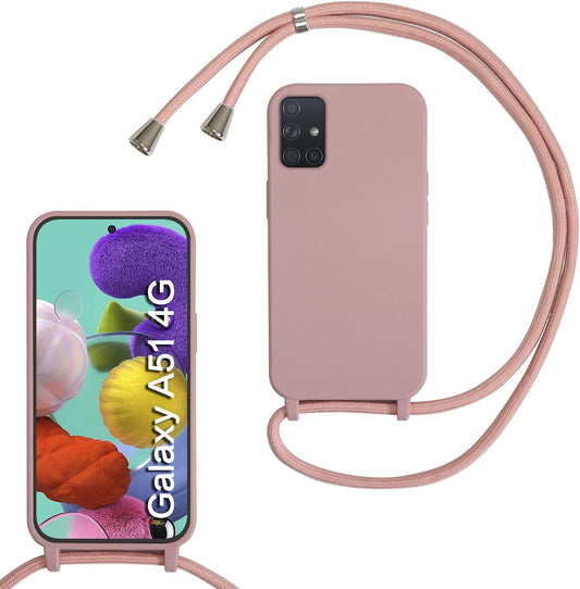 Samsung Galaxy A51 5G Hoesje - Mat Roze - Siliconen Back Cover met Telefoonkoord