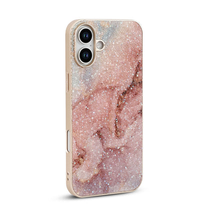 iPhone 16 Hoesje - Roze - Diamant Marmer Glitter Back Cover
