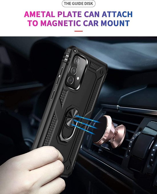 Samsung Galaxy A52 Hoesje - Zwart - Armor Kickstand Back Cover met Magneetring