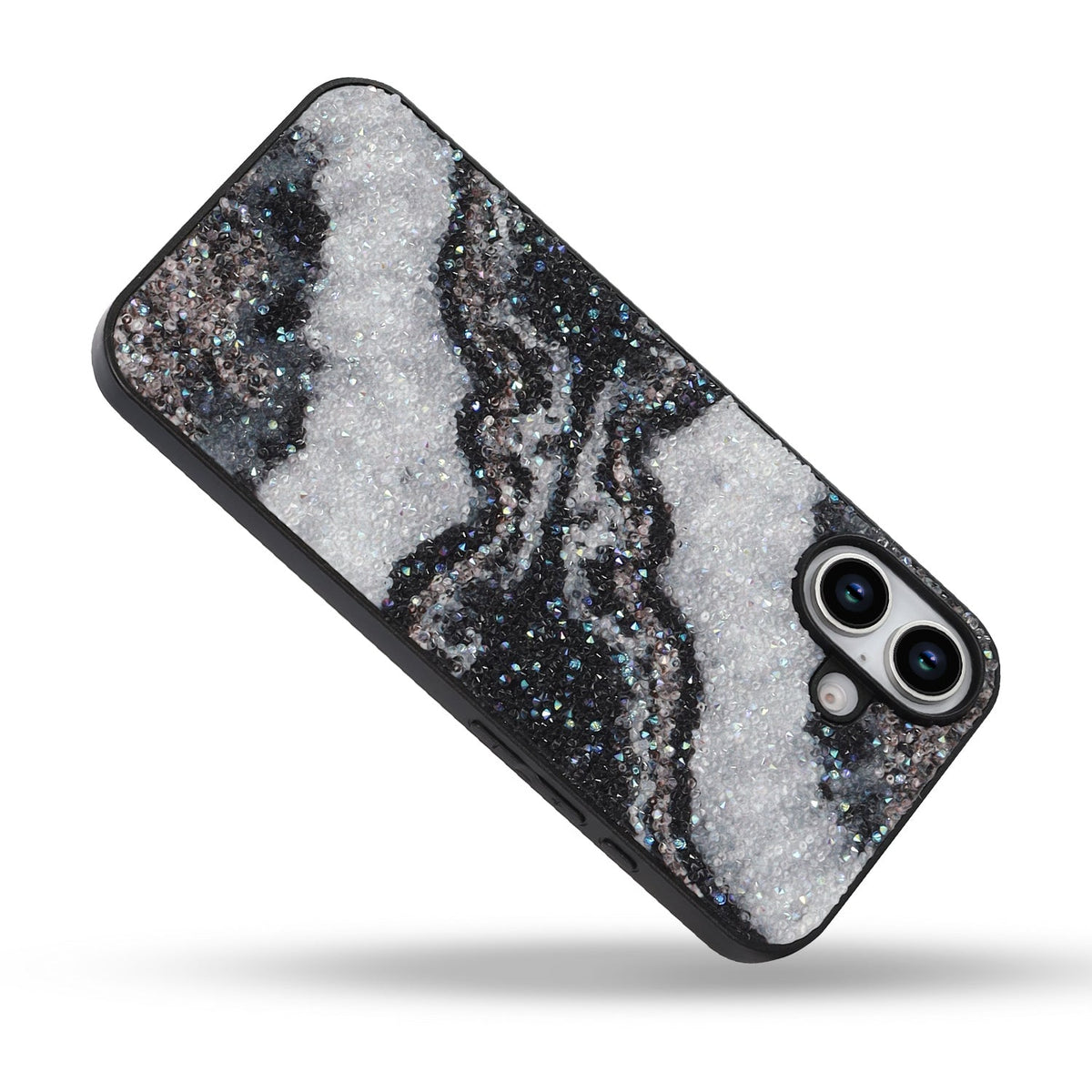 Apple iPhone 16 Plus Hoesje - Zwart - Diamant Marmer Glitter Back Cover
