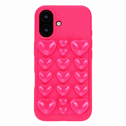 Apple iPhone 16 Hoesje - Neon Roze - Siliconen Back Cover met Afneembare Hartjes Zuignappen