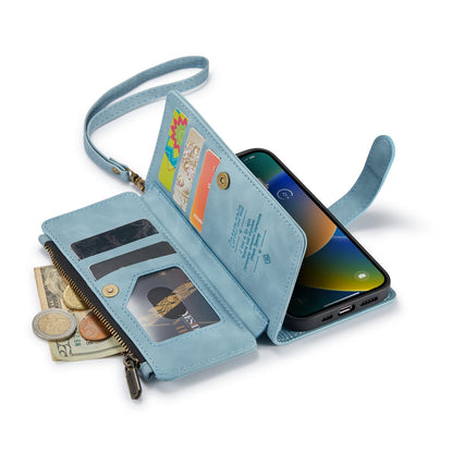 Apple iPhone 7 Hoesje - Aqua Blue - Luxe Bookcase met Rits en Telefoonkoord
