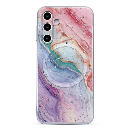 Samsung Galaxy A17 Hoesje - Roze - Marmer Glitter MagSafe Back Cover