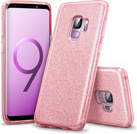 Samsung Galaxy S9 Plus Hoesje - Glitter Back Cover - Roze Back Cover