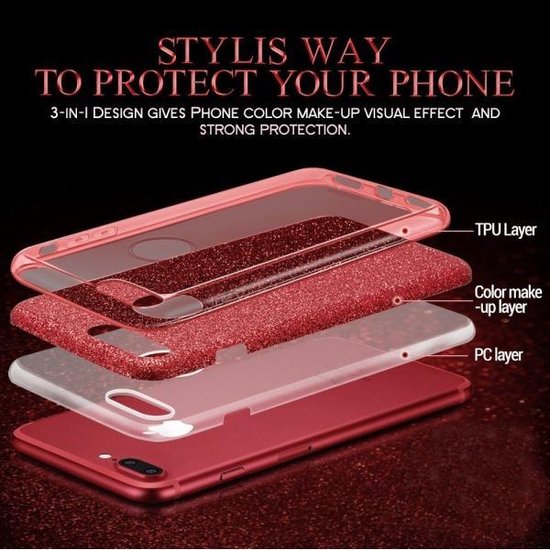 Apple iPhone 7 Plus Hoesje - Rood - Glitter Back Cover