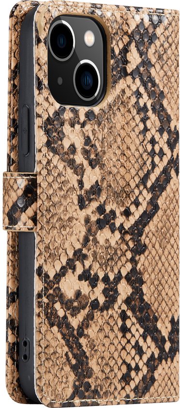 Apple iPhone 13 Hülle - Beige - Schlangenprint Klapphülle mit Kartenfach