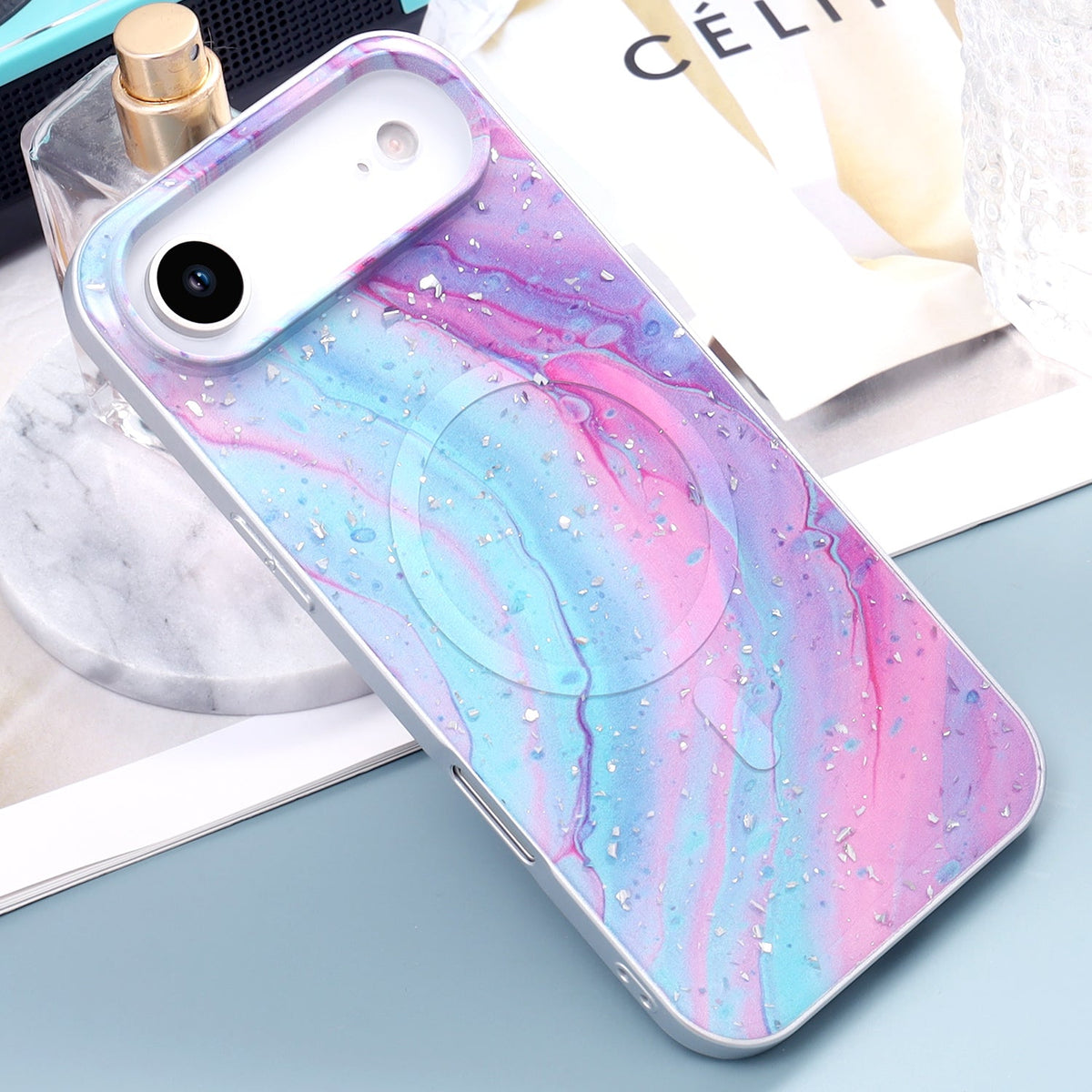 iPhone 17 Air Hoesje - Unicorn - Marmer Glitter MagSafe Back Cover