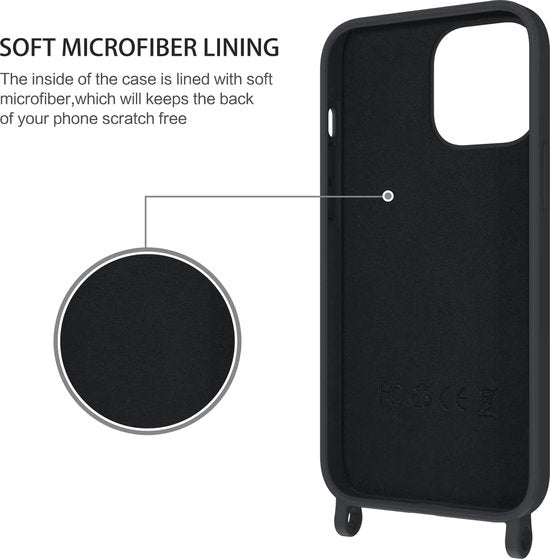 Apple iPhone 14 Plus Hoesje - Zwart - Siliconen Back Cover met Telefoonkoord