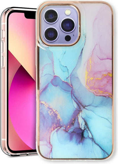 Apple iPhone 13 Pro Case - Blue - Silicone Marble Back Cover