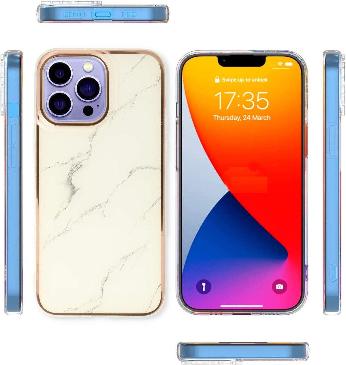 Apple iPhone 15 Pro Hoesje - Wit - Siliconen Marmer Back Cover