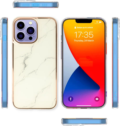 Apple iPhone 15 Pro Hoesje - Wit - Siliconen Marmer Back Cover