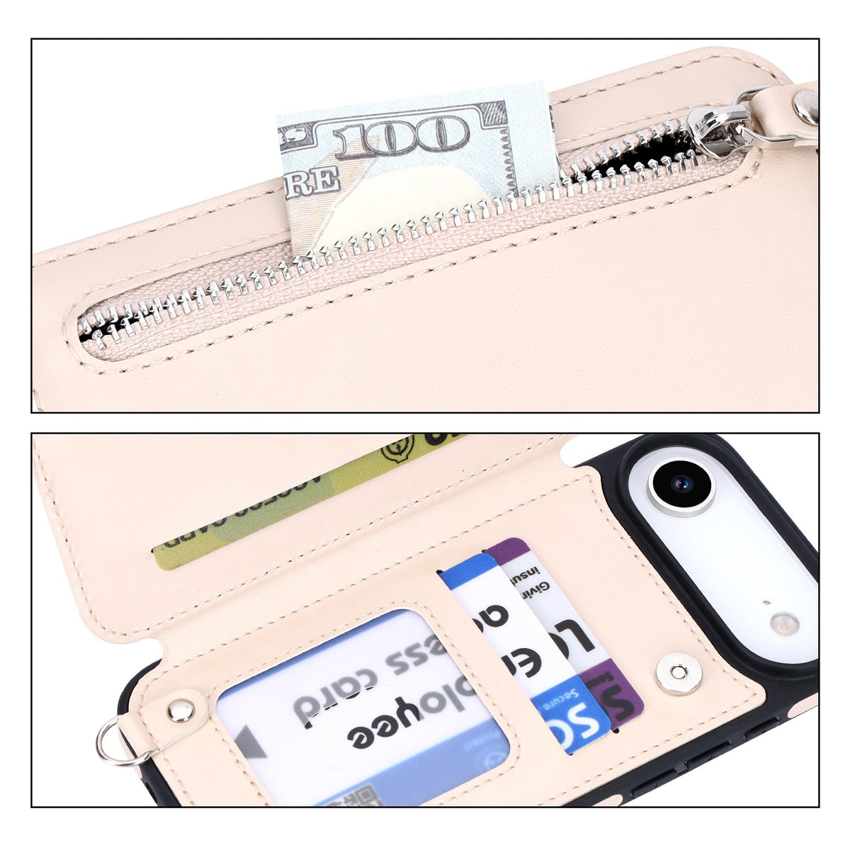Apple iPhone Air Case - Beige - Luxury Back Cover with Phone Strap and Zipper