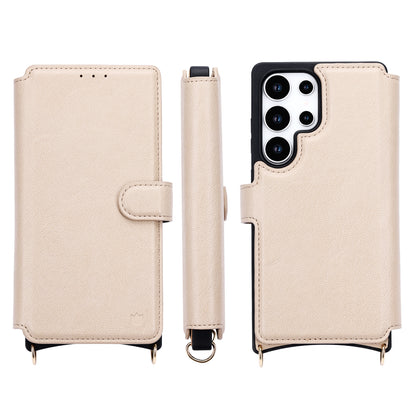 Samsung Galaxy S25 Ultra Hoesje - Beige - 'Amsterdam' Magnetische Wallet Case met Pasjeshouders en