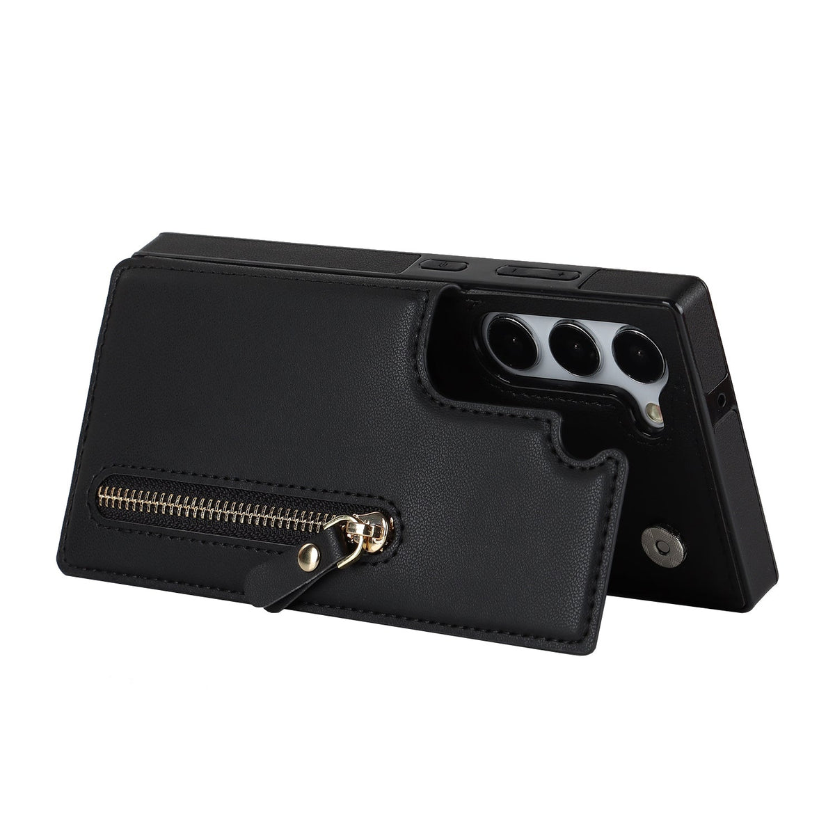 Samsung Galaxy S24 Case - Black - Luxury Back Cover with Phone Strap and Zipper