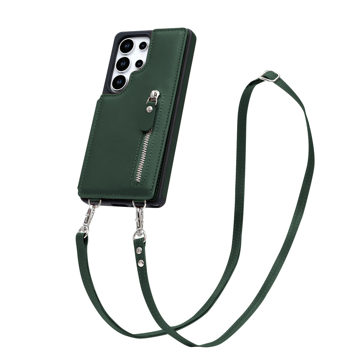 Samsung Galaxy S25 Ultra Hoesje - Groen - Luxe Back Cover met Telefoonkoord en Rits