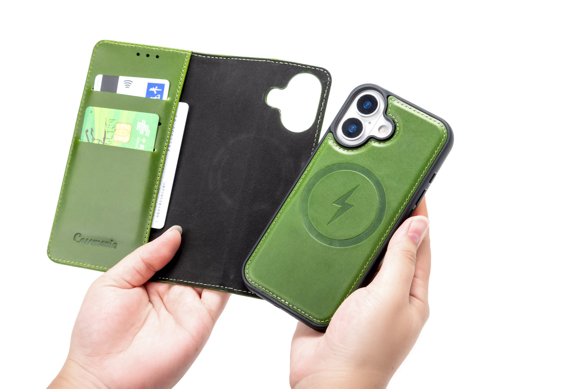 Apple iPhone 17 Hoesje - Olive Green - Echt Leren MagSafe Bookcase
