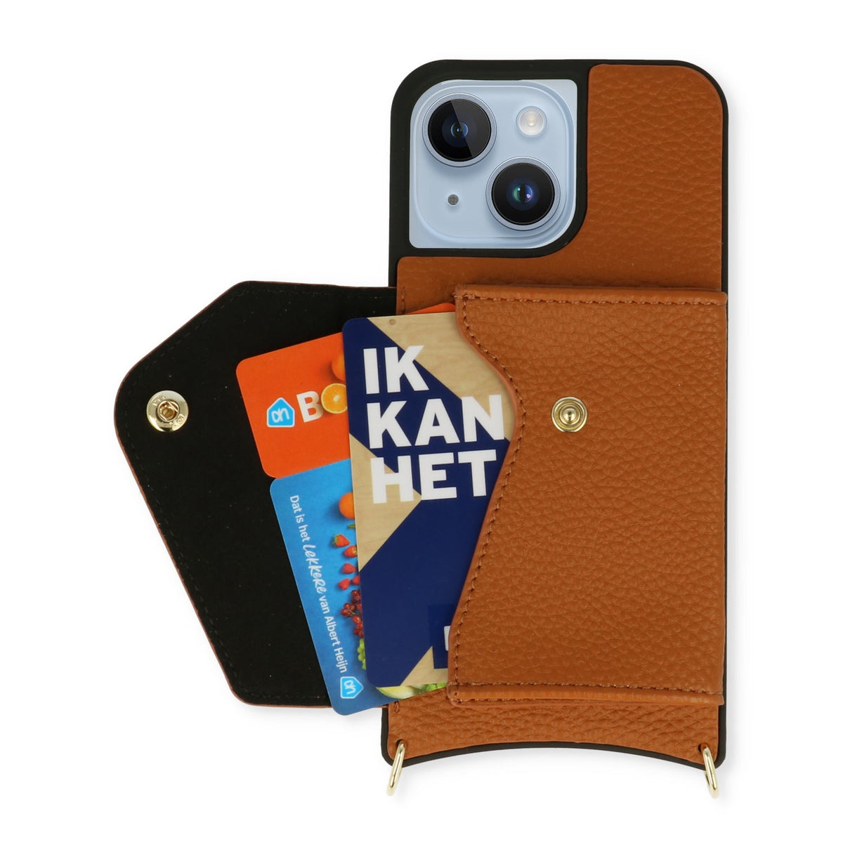 Apple iPhone 14 Plus Hoesje - Bruin - Luxe Back Cover met Telefoonkoord