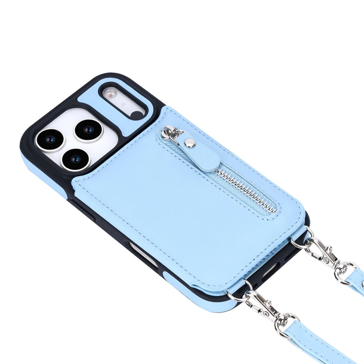 Apple iPhone 18 Pro Hoesje - Licht Blauw - Luxe Back Cover met Telefoonkoord en Rits