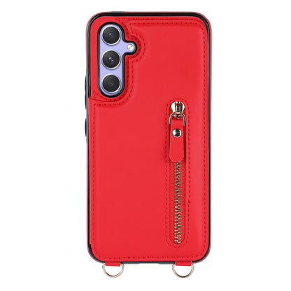 Samsung Galaxy A54 Case - Red - Luxury Back Cover with Phone Strap and Zipper