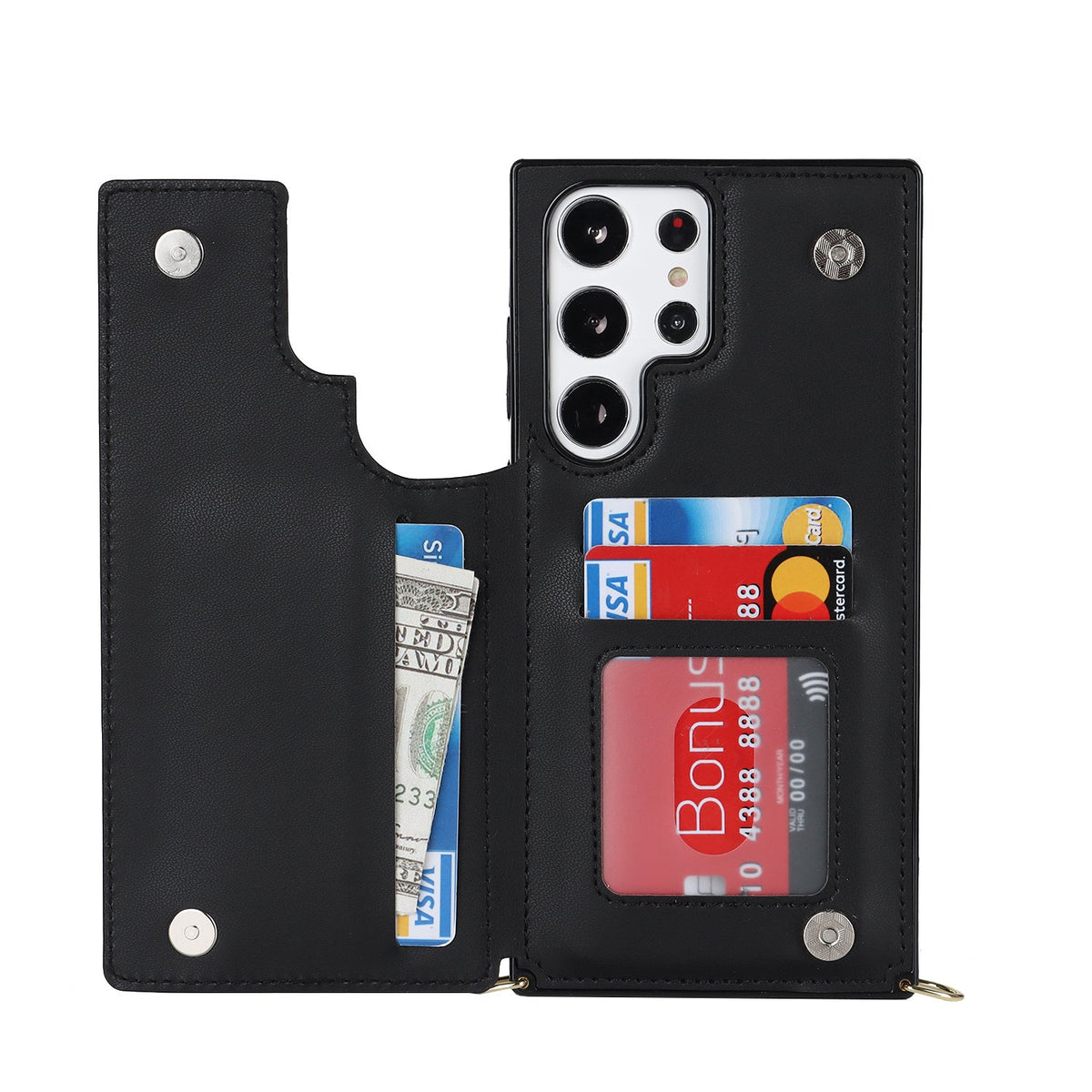 Samsung Galaxy S24 Ultra Hoesje - Zwart - Luxe Back Cover met Telefoonkoord en Rits